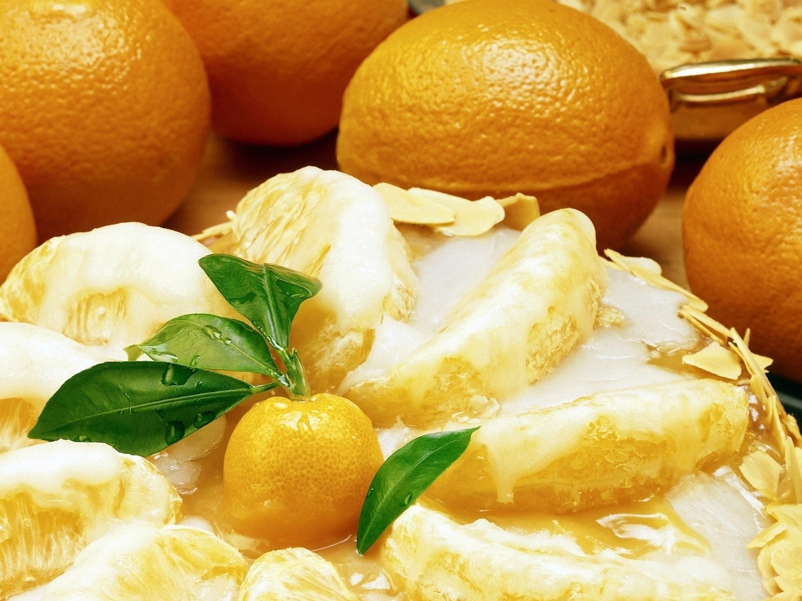 Oranges with green leaves