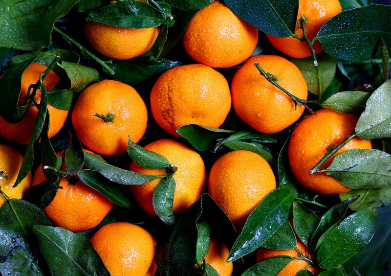 Oranges with Leaves — Orange, Fresh, Photograph