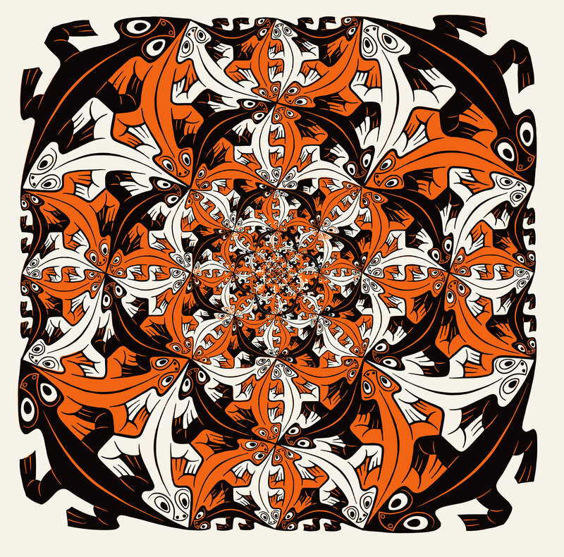 Orangish mandala with fish patterns