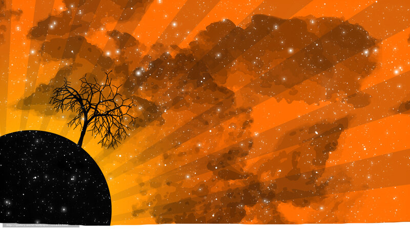 Orangish sky with bare tree