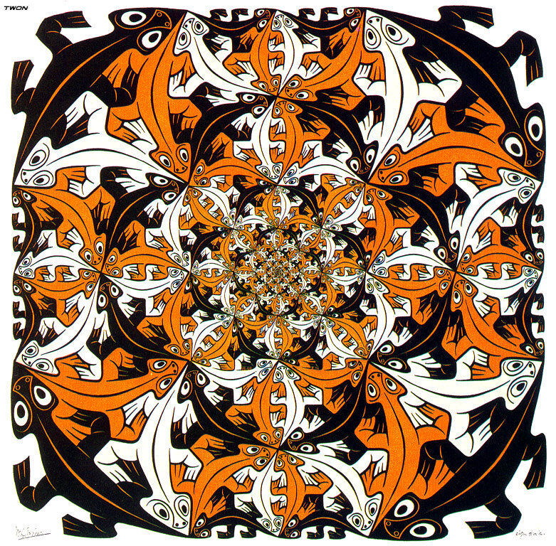 Orangish-white fish mandala