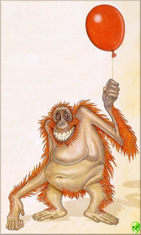 Orangutan with red balloon