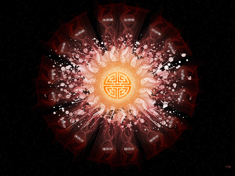 Orbital fractal with Chinese symbol