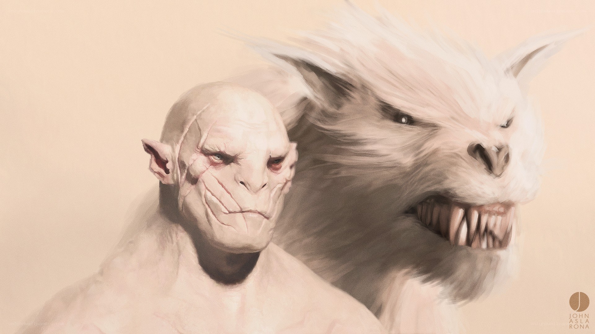 orc and wolf creature concept art