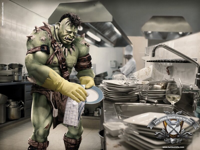 Orc dishwashing in kitchen