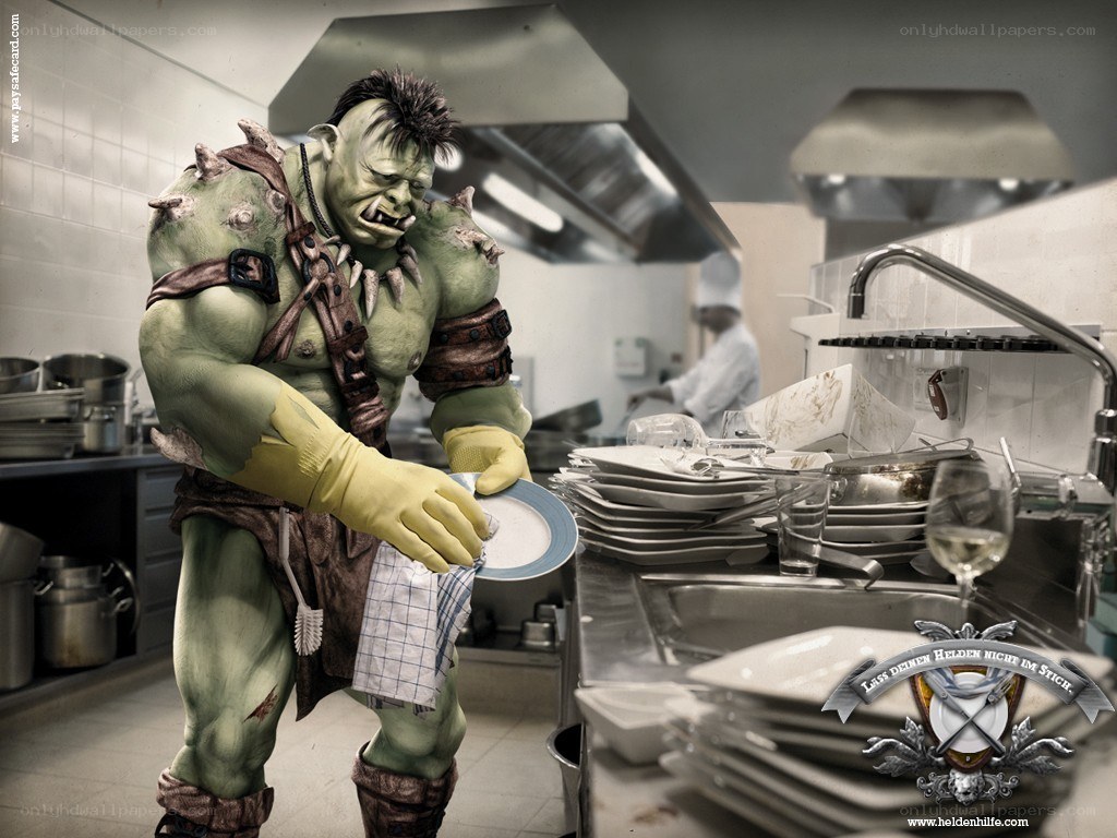 Orc dishwashing in kitchen