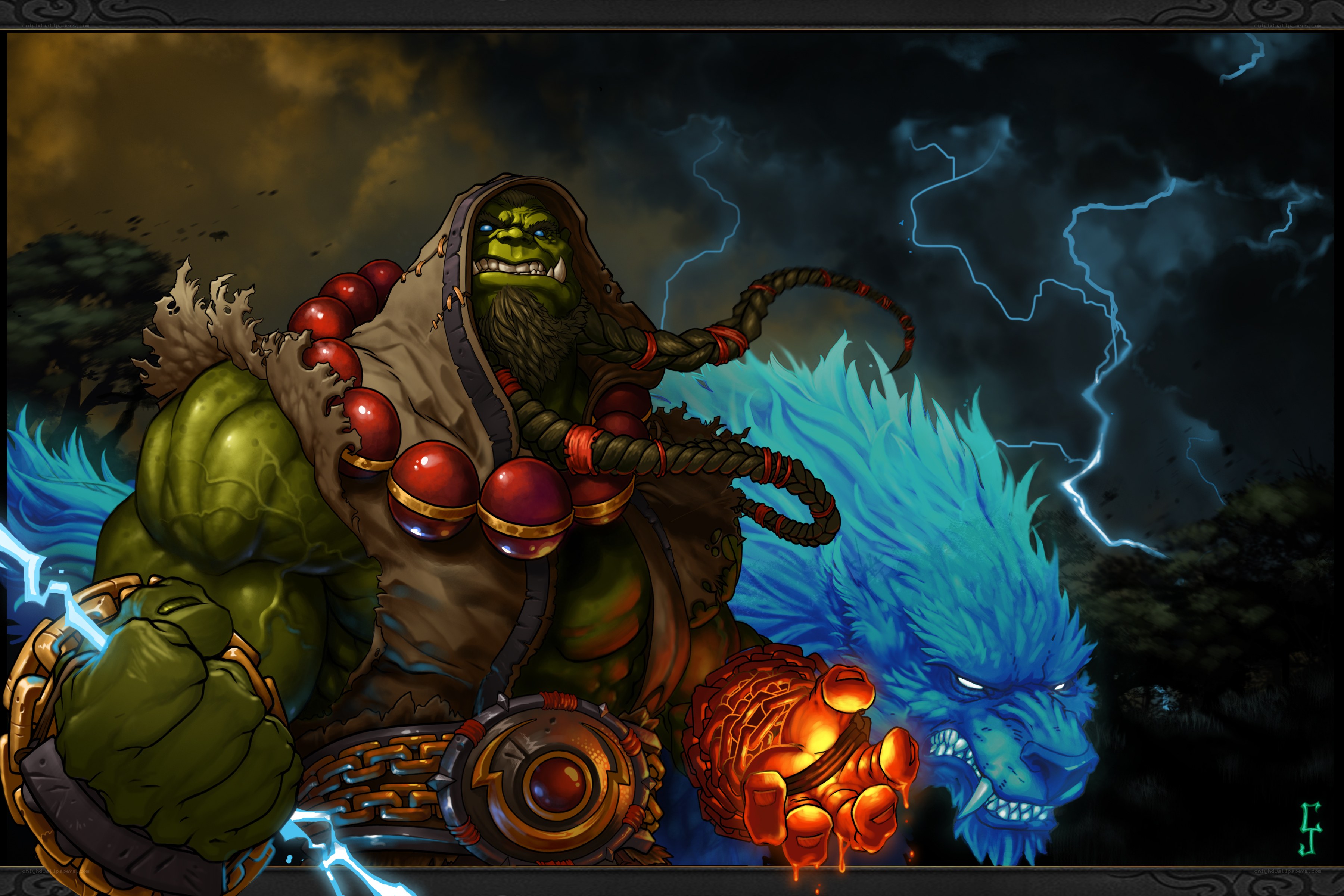 Orc shaman with spirit wolf