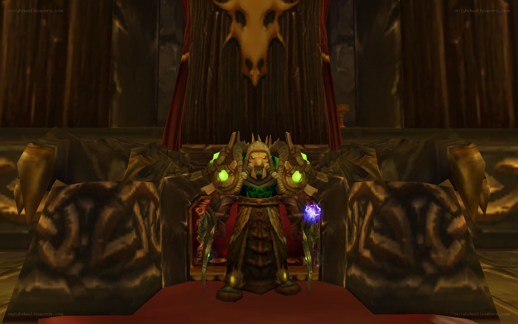 orc warlock in a throne room