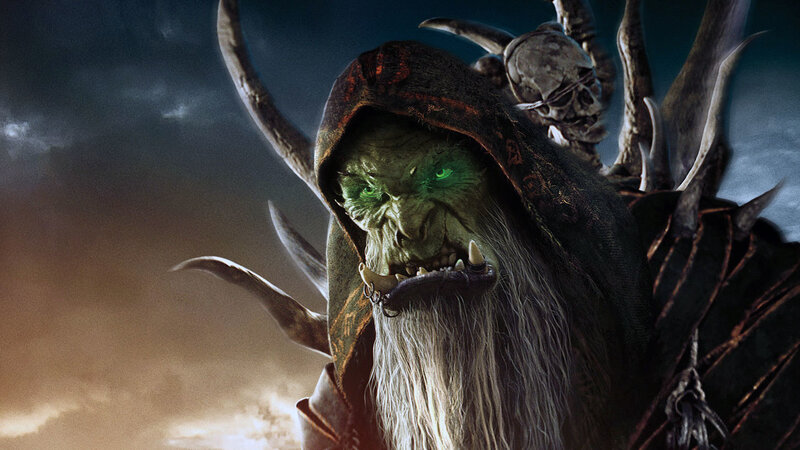 orc warlock with glowing eyes