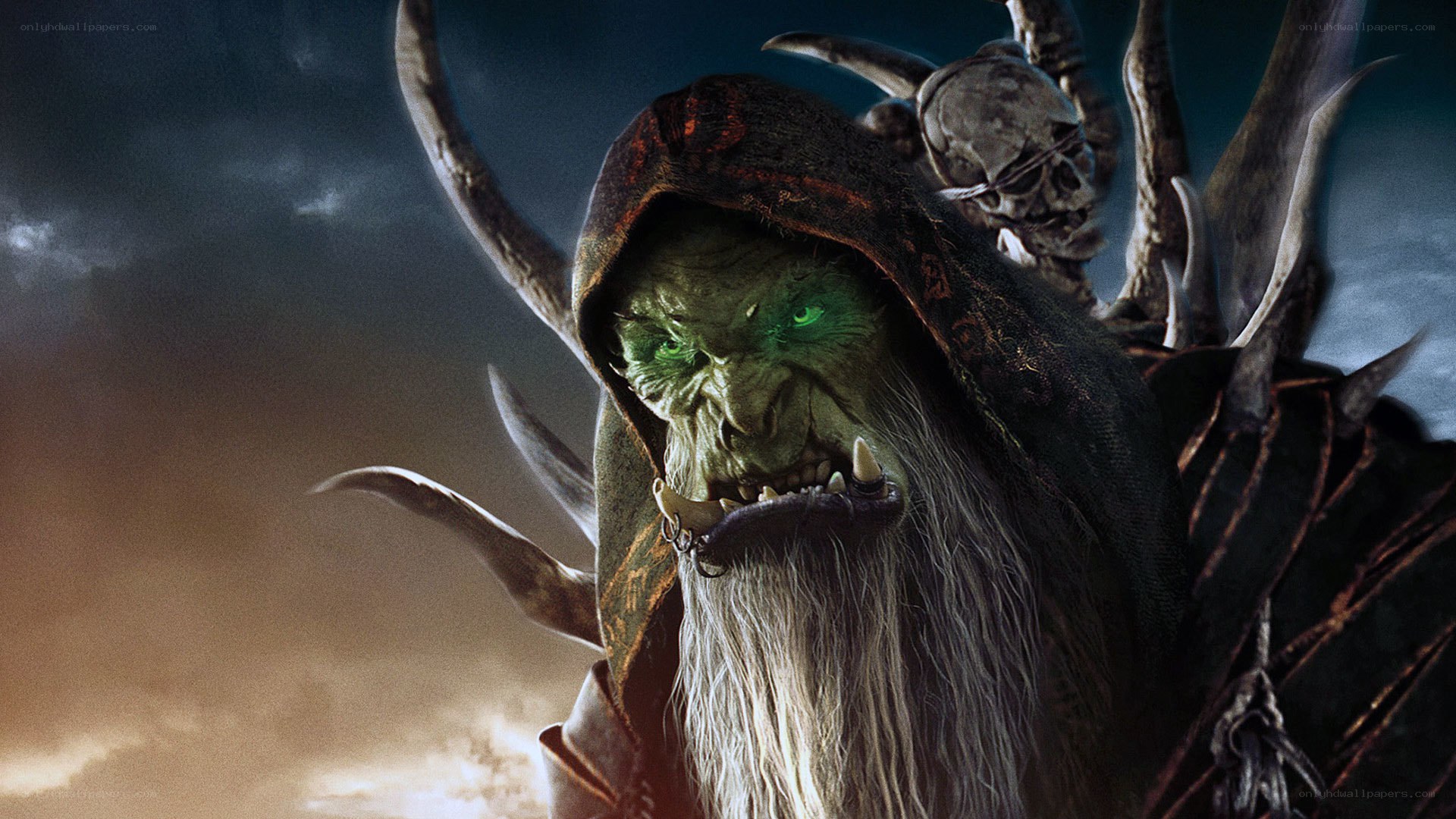 orc warlock with glowing eyes