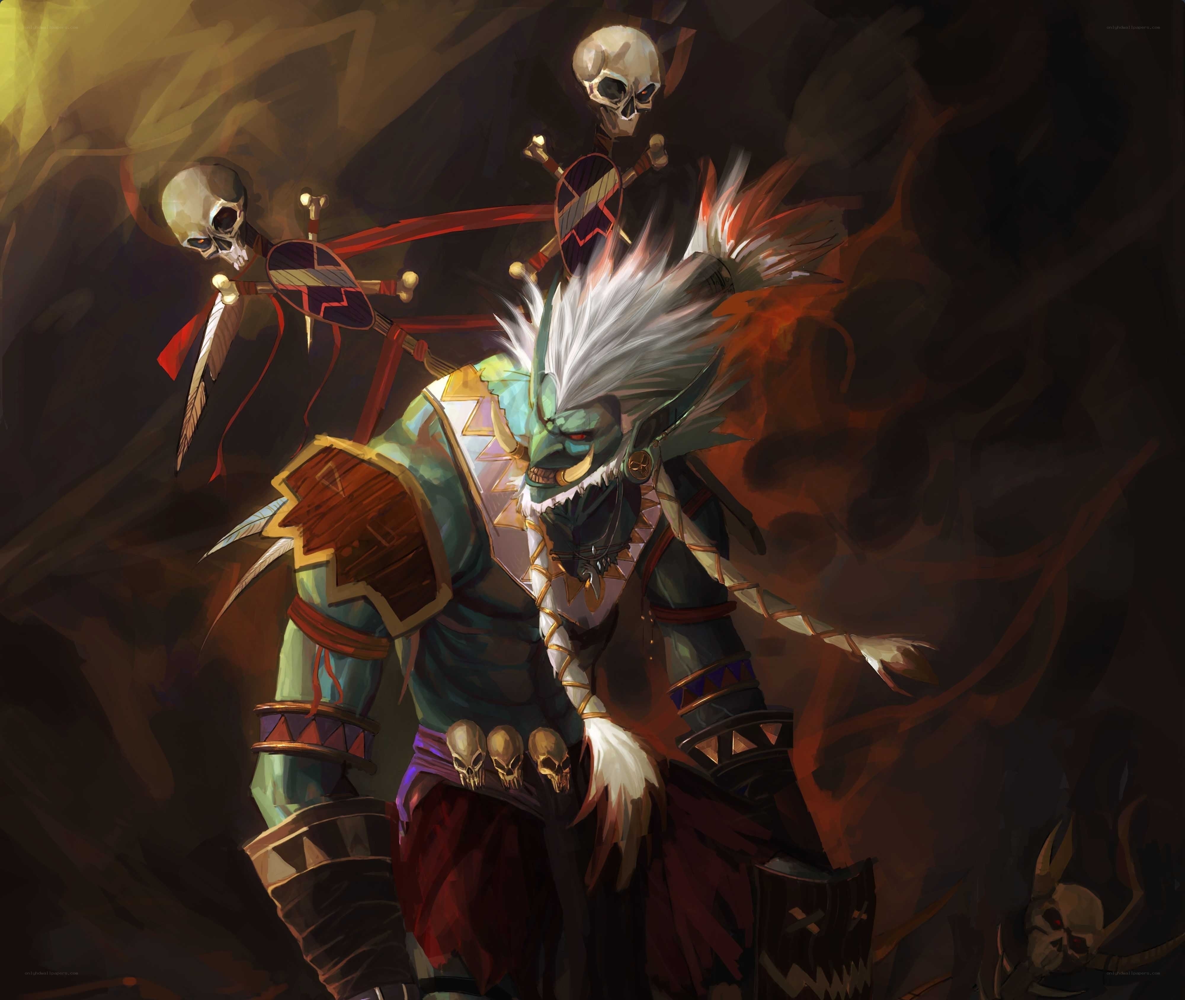 orc warlock with skull staff