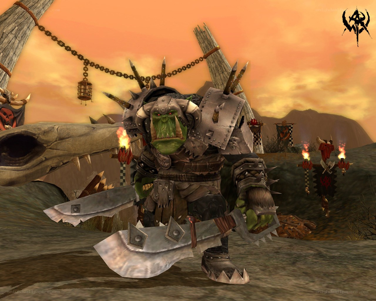 Orc warrior in a tribal camp