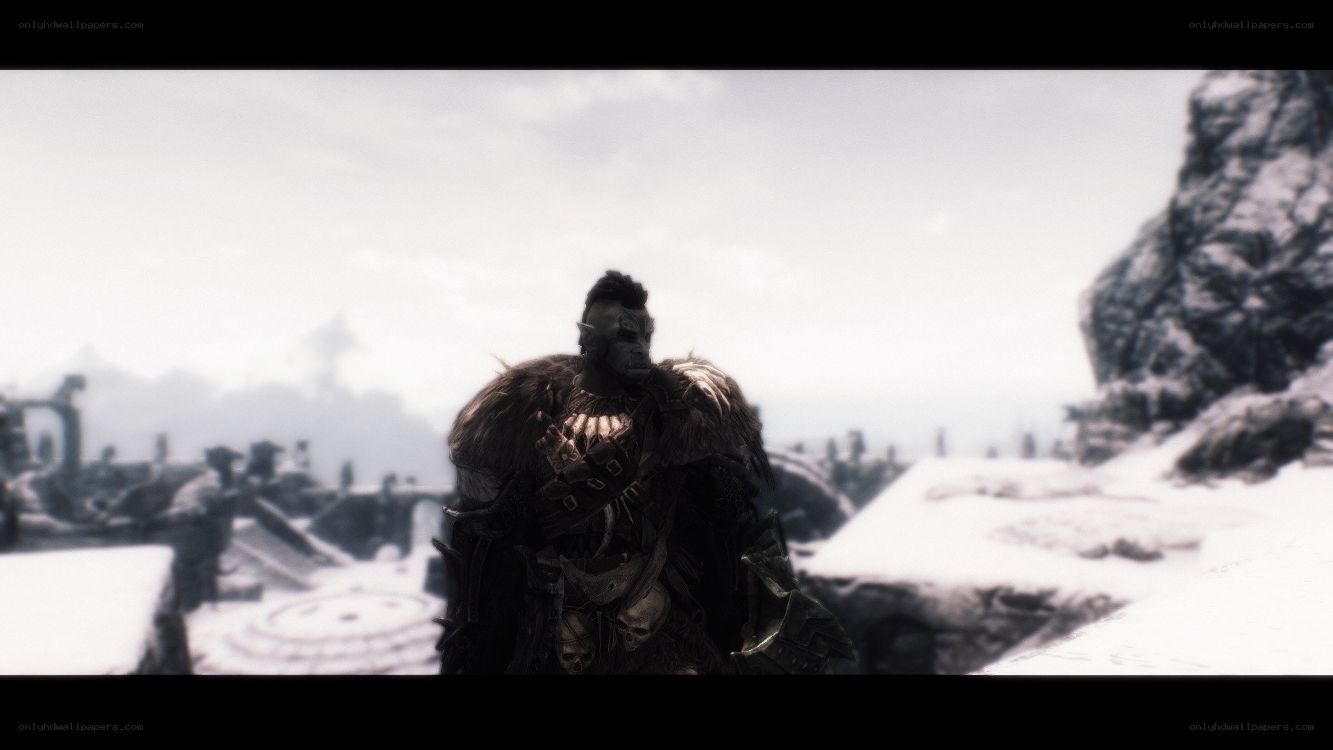 orc warrior in snowy ruins