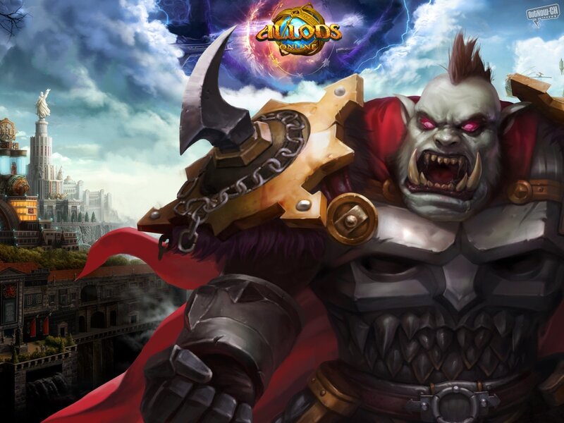Orc Warrior with Axe — Red, Dramatic, Digital Art, Cityscape