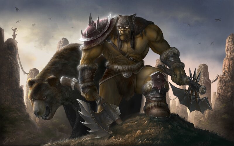 Orc Warrior with Bear — Brown, Dramatic