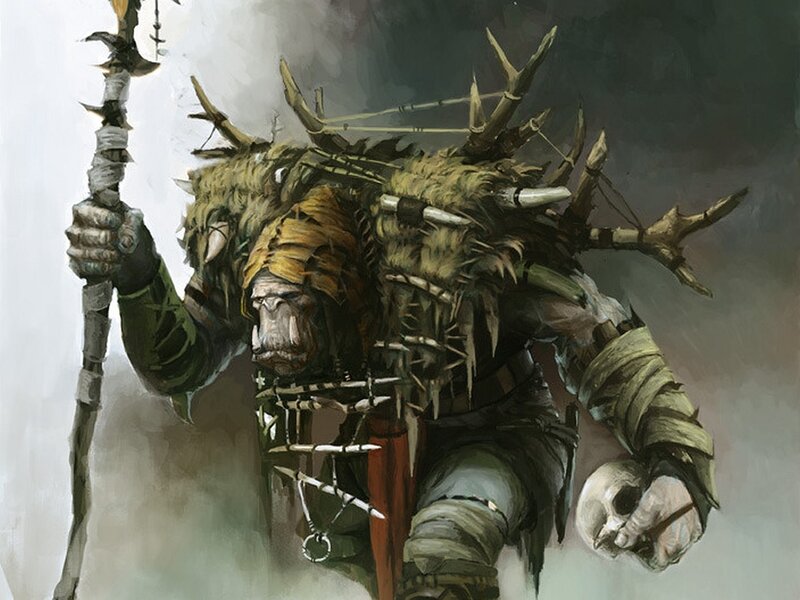 orc warrior with staff and skull