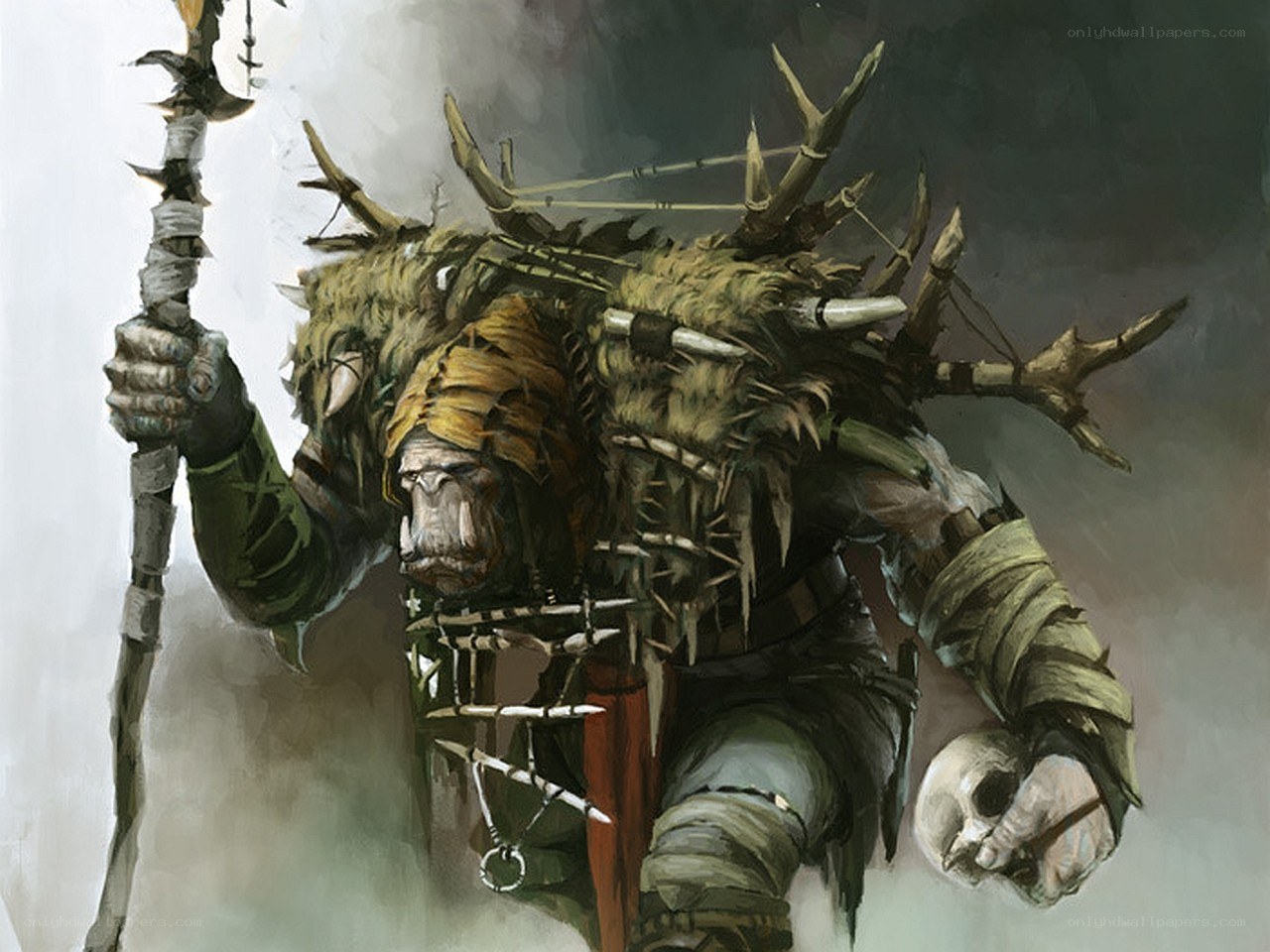 orc warrior with staff and skull