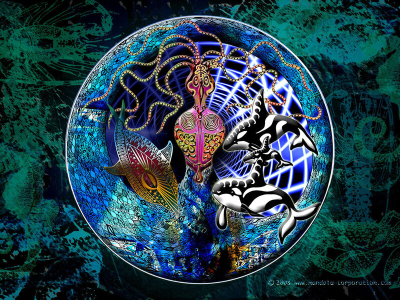 Orca and sea creature mandala