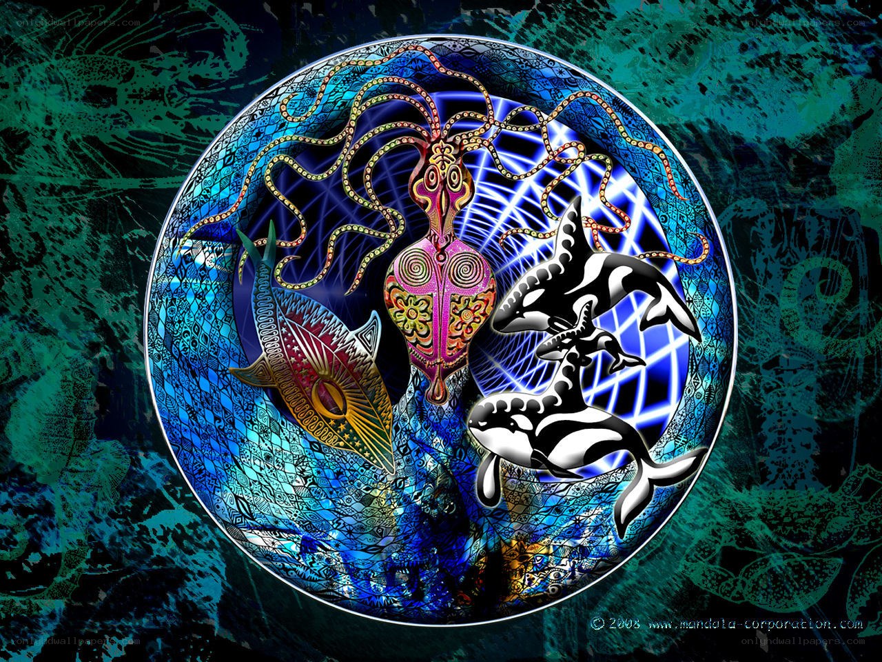 Orca and sea creature mandala