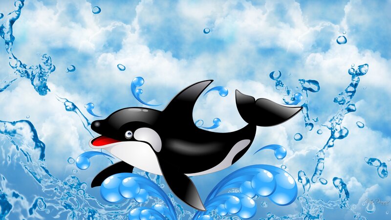 Orca Whale Jumping — Blue, Playful