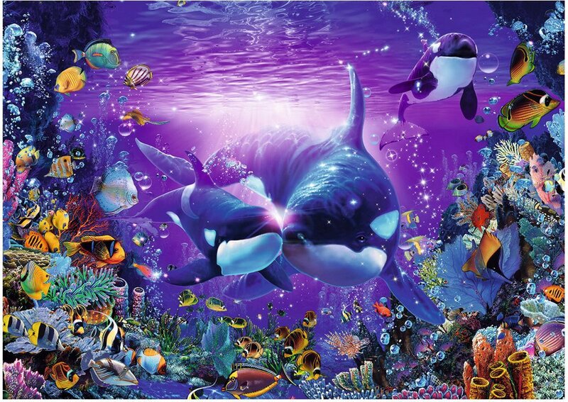 Orcas in Coral Reef — Purple