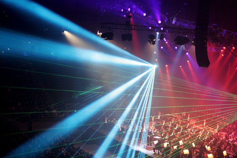 Orchestra performance with laser lights