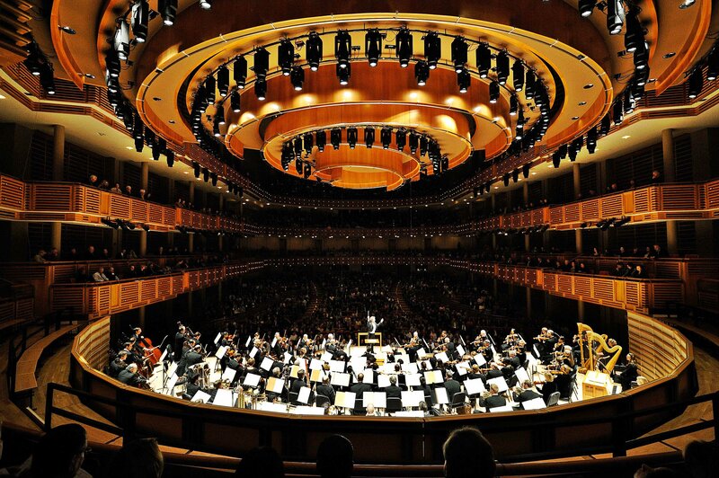 Orchestra performing in concert hall