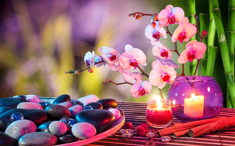 Orchid and Candle Arrangement