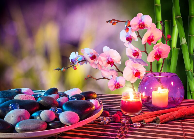Orchid and Candles on Mat