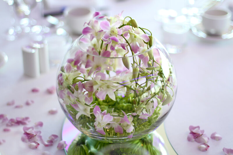 Orchid Arrangement in Glass Bowl
