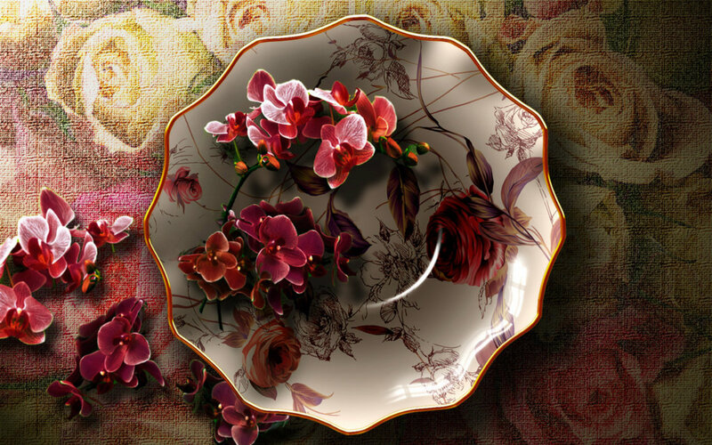 Orchid Flowers on Plate