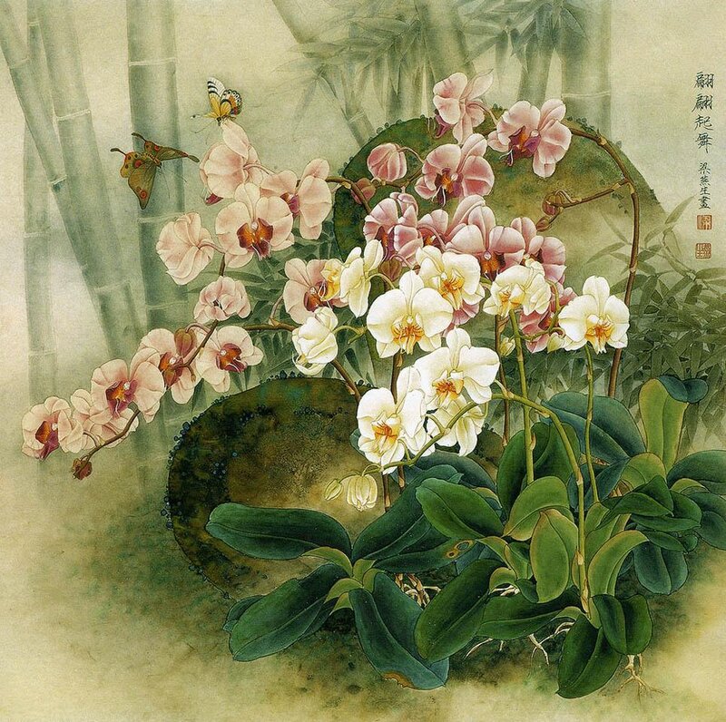 Orchid Flowers with Butterflies