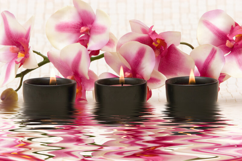 Orchid Flowers with Candles — Pink