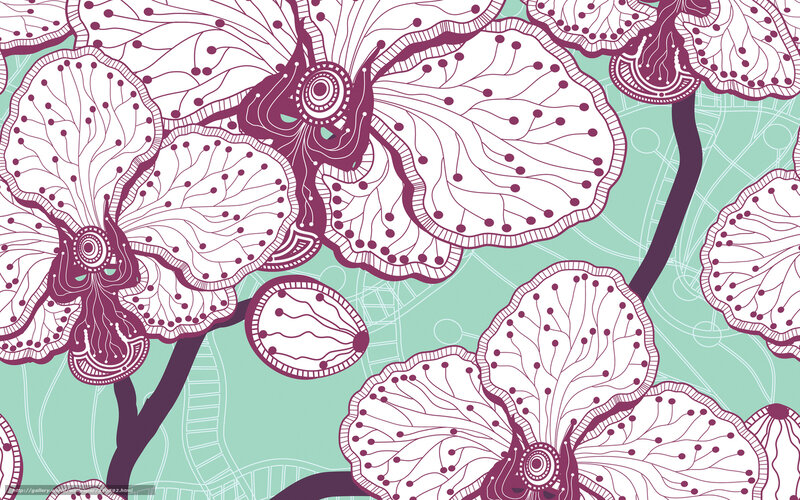 Orchid pattern with purple and mint