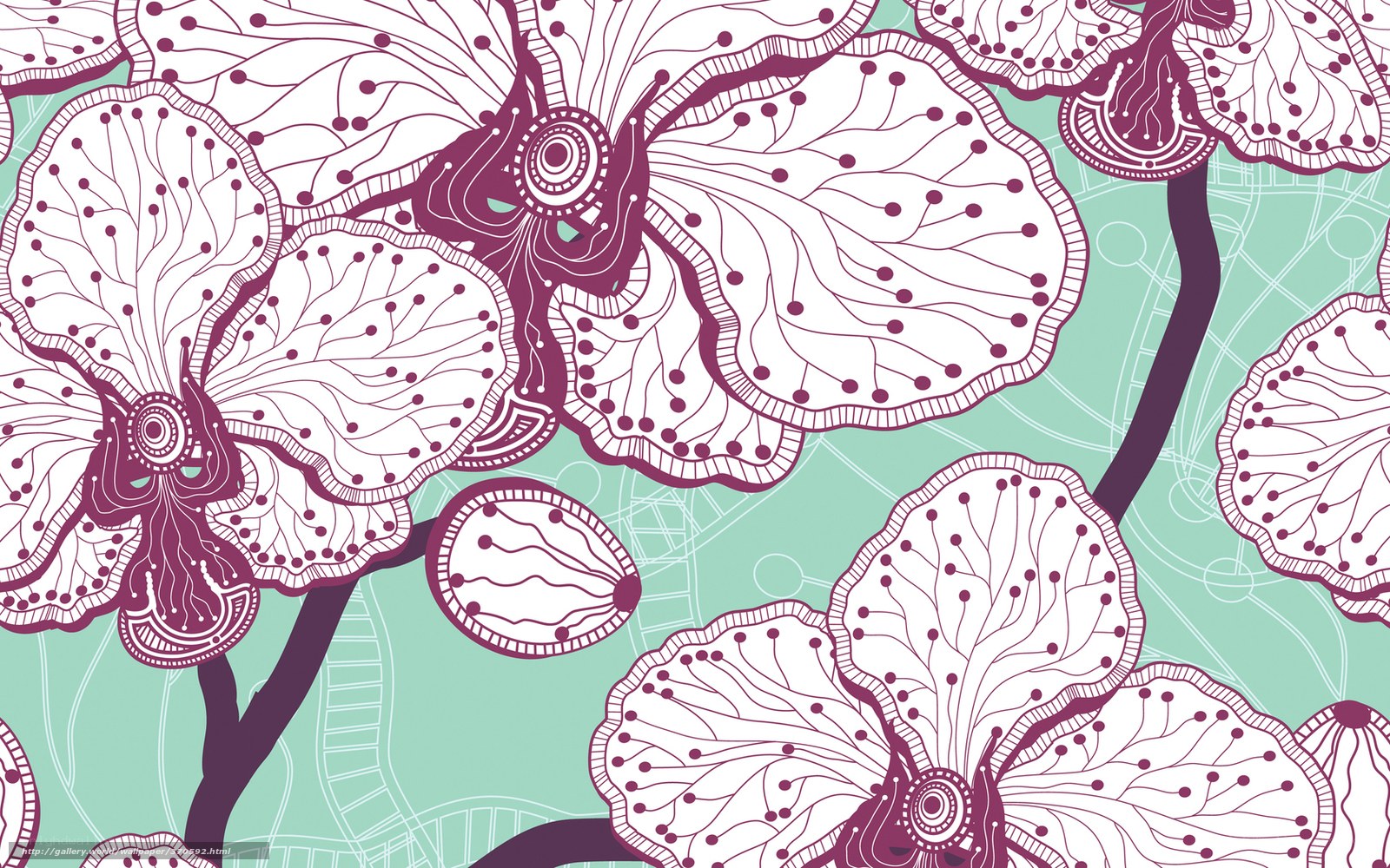 Orchid pattern with purple and mint