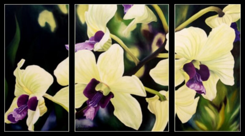 orchid triptych painting