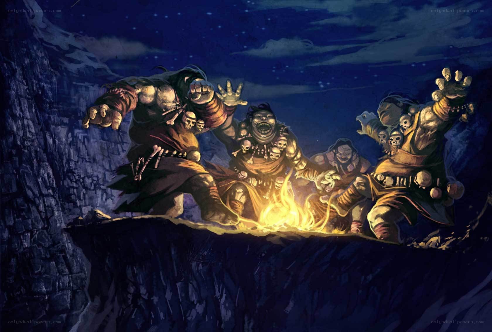 Orcs around a campfire