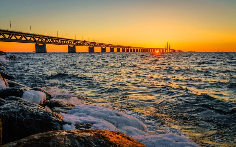 Oresund Bridge at Sunset — Orange