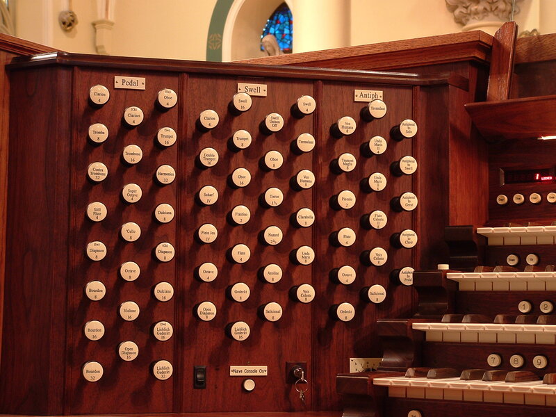 Organ console in a church