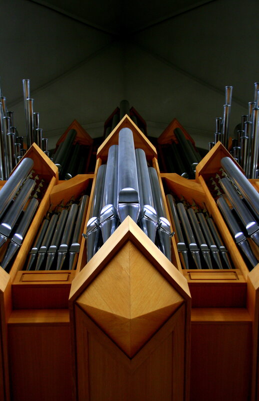 Organ pipes in wooden casework