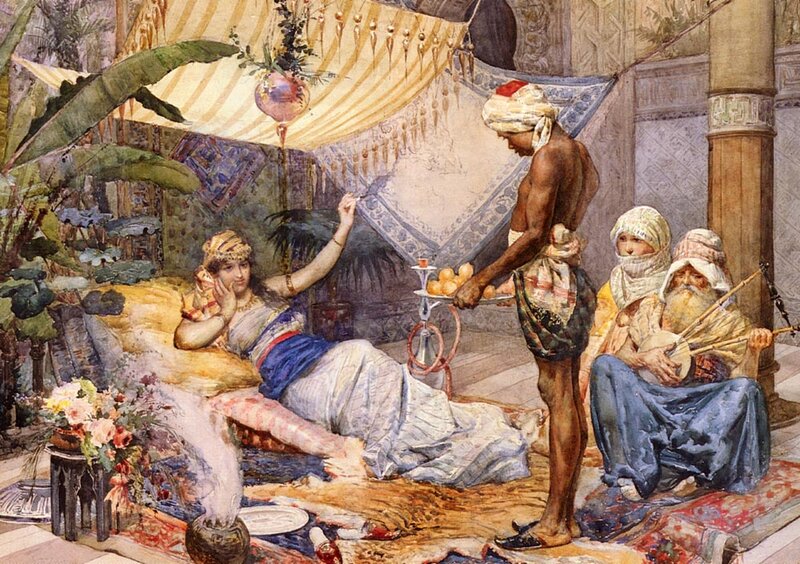Orientalist painting of harem scene