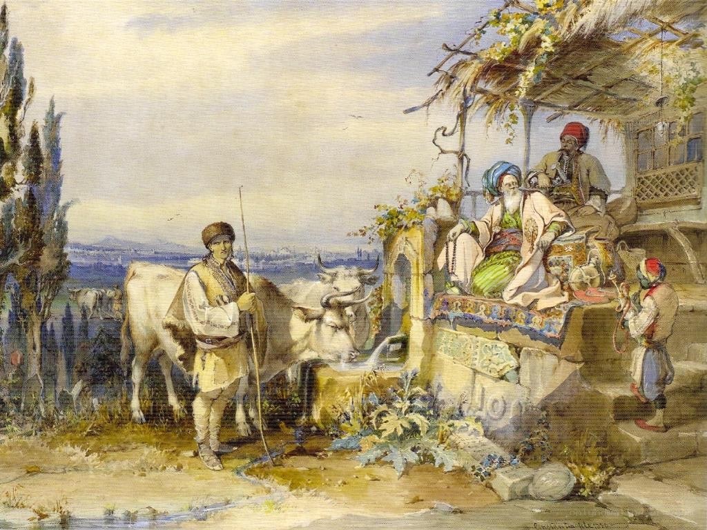Orientalist scene with shepherds