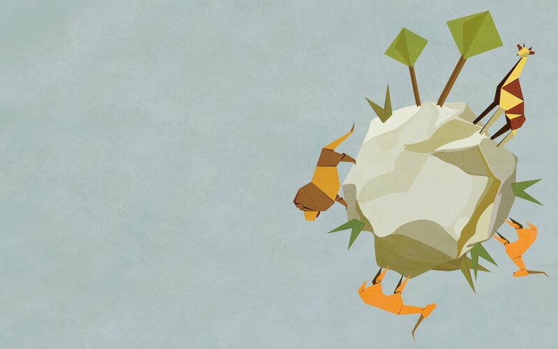origami animals on a rock