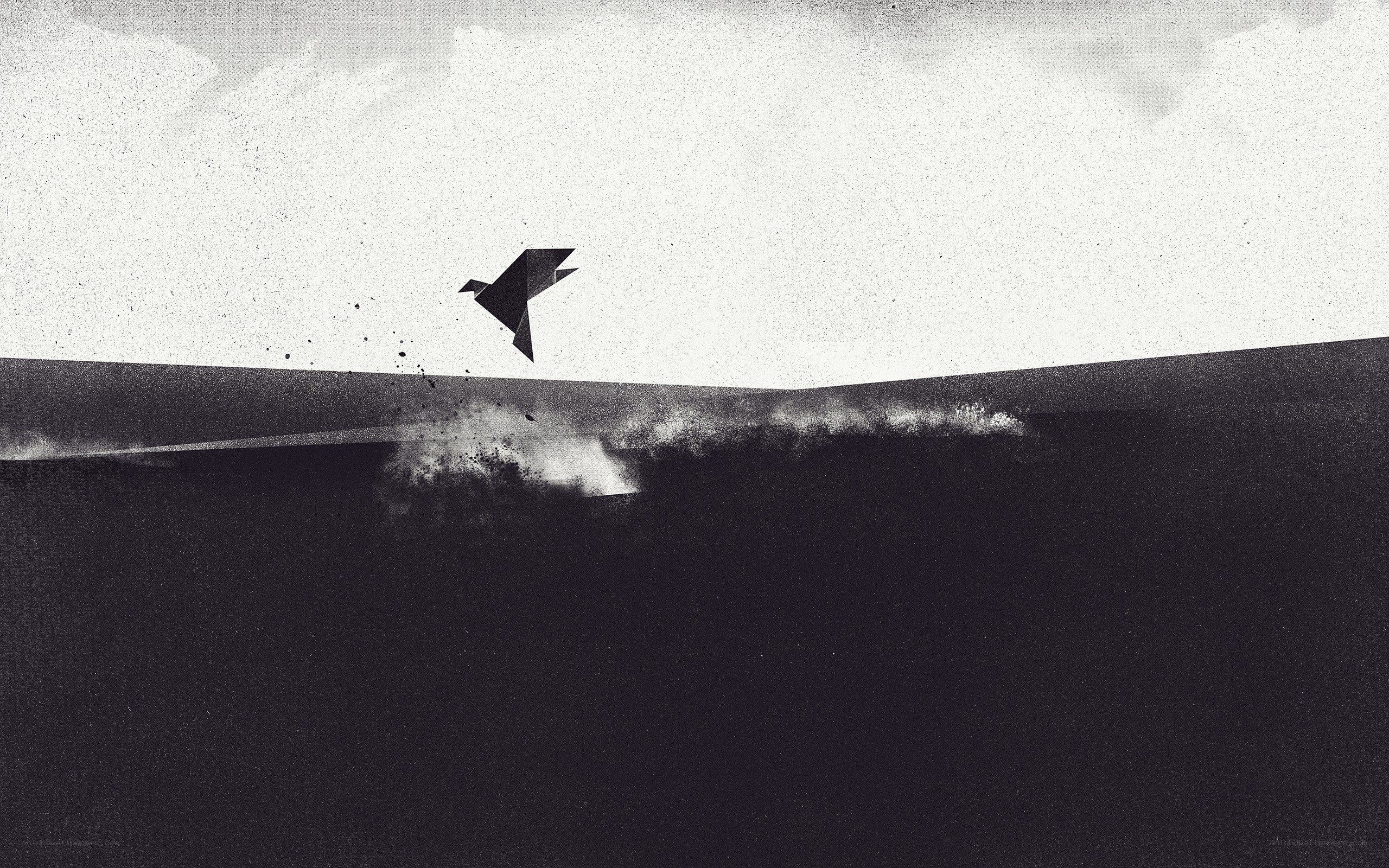 origami bird flying over water