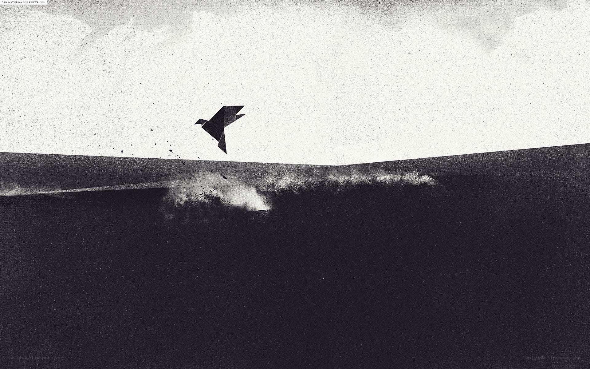 origami bird flying over water