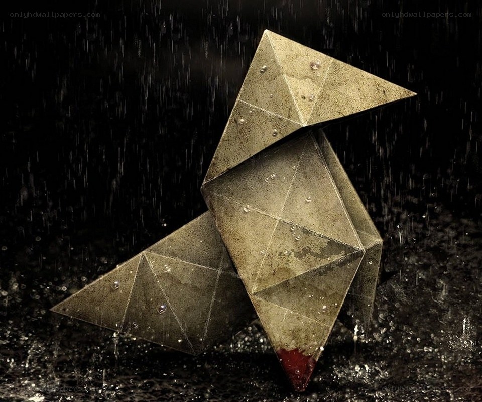 Origami bird in the rain