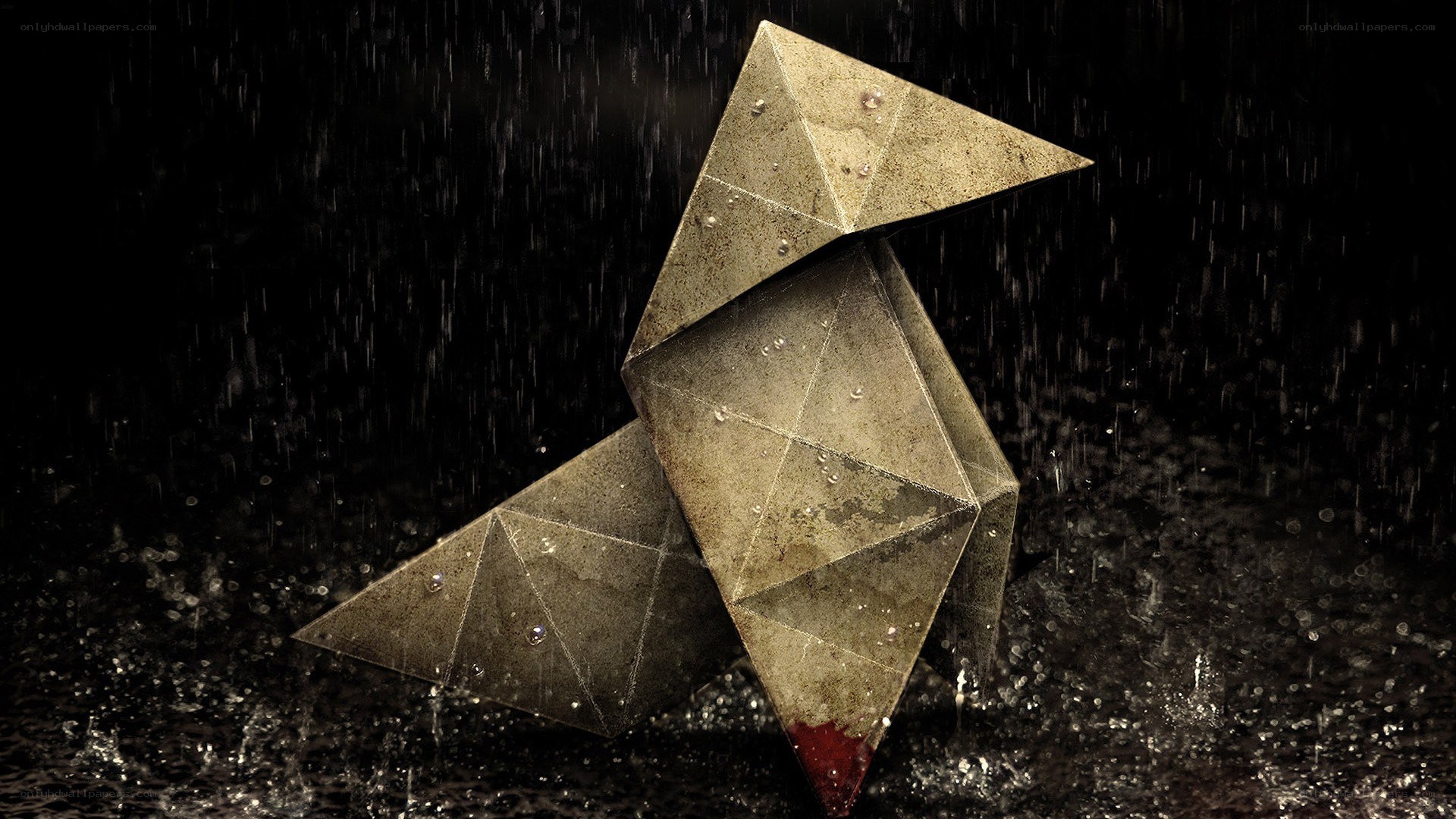 Origami bird in the rain
