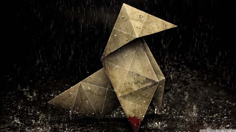 Origami bird in the rain
