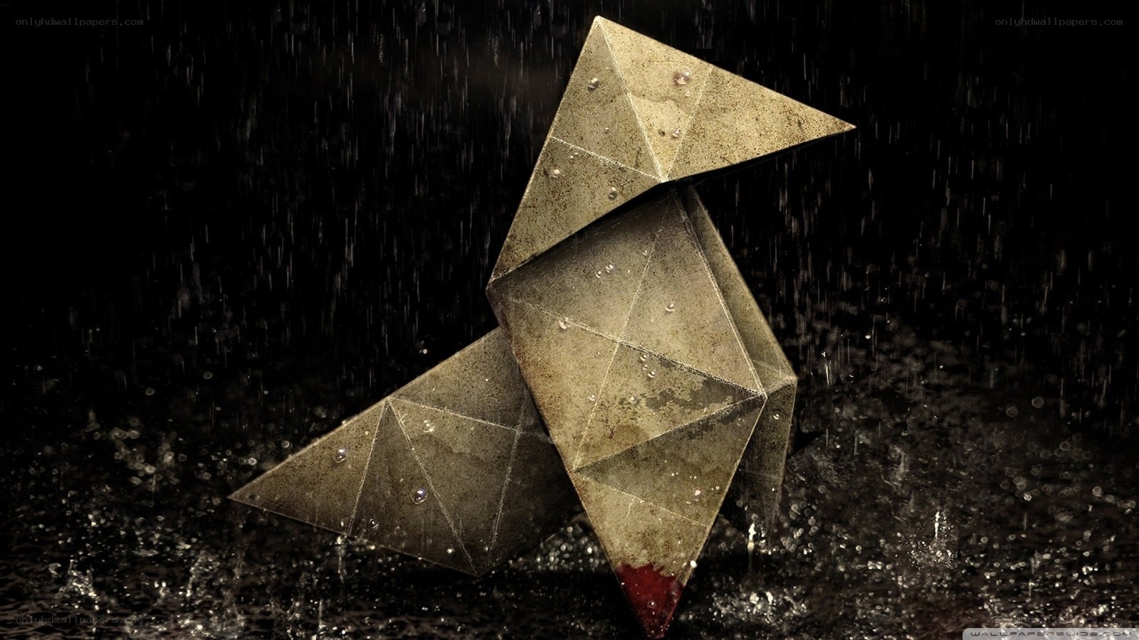 Origami bird in the rain