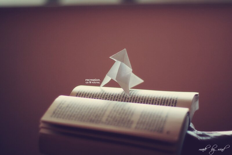 Origami bird on open book